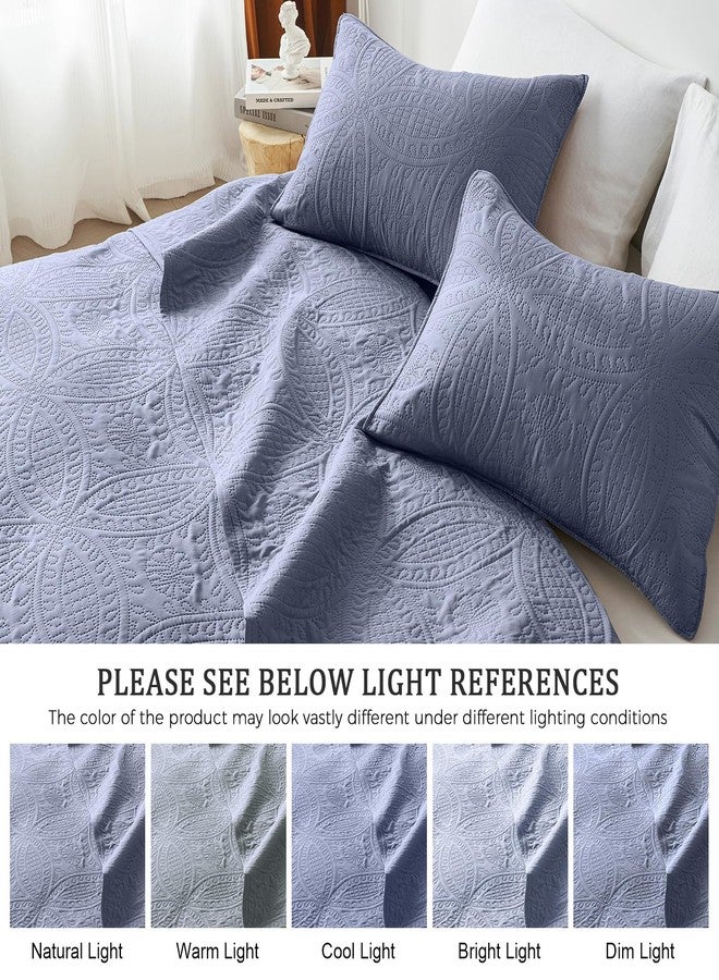 akkialla Quilts Queen Size,Bluish Grey Ultrasonic Full/Queen Quilt Set,Lightweight Soft Bedspread Coverlet,Modern Style Coin Pattern Bed Cover for All Seasons,3 Piece(1 Quilt,2 Pillow Shams) - Image 5