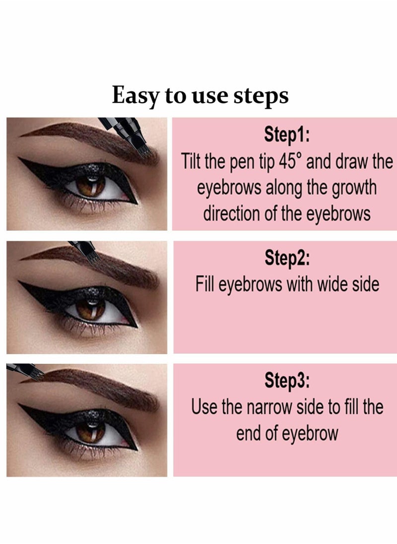 Y&D Dark Brown Eyebrow Pen, 3 Pcs Waterproof 4 Point Pencil  - Image 3