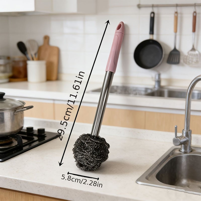Stainless Steel Long Handle Pot Brush With Non Slip Grip For Stubborn Burnt On Residue - Image 1