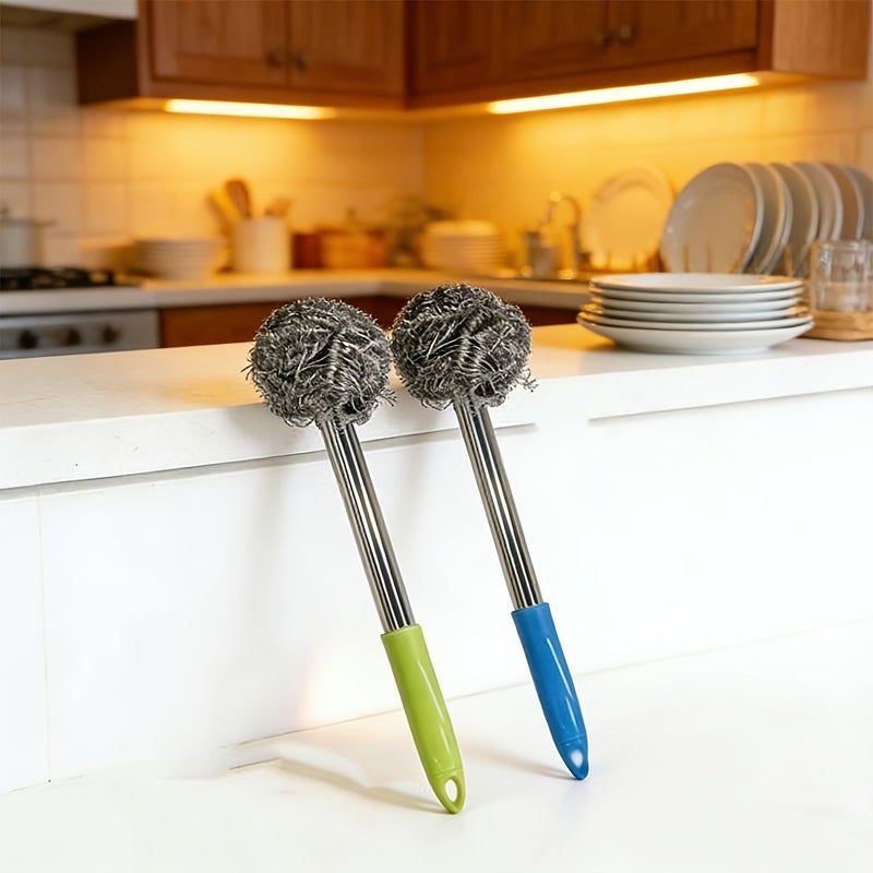 Stainless Steel Long Handle Pot Brush With Non Slip Grip For Stubborn Burnt On Residue - Image 2