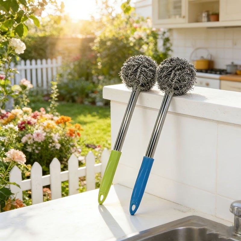 Stainless Steel Long Handle Pot Brush With Non Slip Grip For Stubborn Burnt On Residue - Image 4
