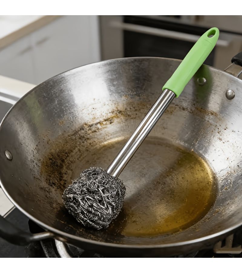 Stainless Steel Long Handle Pot Brush With Non Slip Grip For Stubborn Burnt On Residue - Image 3