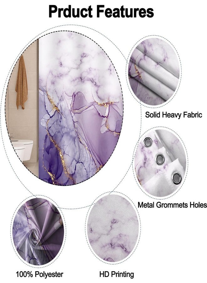 Uiiooazy Purple Shower Curtain, Abstract Marble Shower Curtain for Bathroom Waterproof Fabric Shower Curtain Set with Hooks 72x72 inches - Image 4
