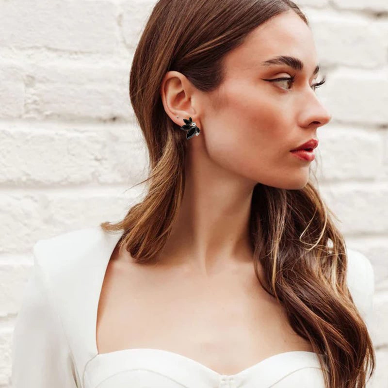 Spiritlele Black Rhinestone Earring Sparkly Faux Crystal Stud Earrings for Women Wedding Prom Party - Image 2