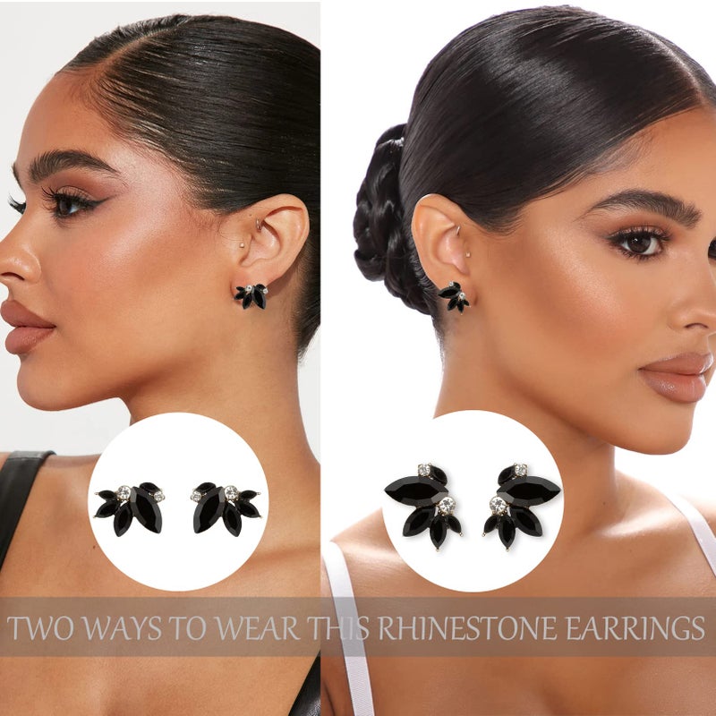 Spiritlele Black Rhinestone Earring Sparkly Faux Crystal Stud Earrings for Women Wedding Prom Party - Image 4