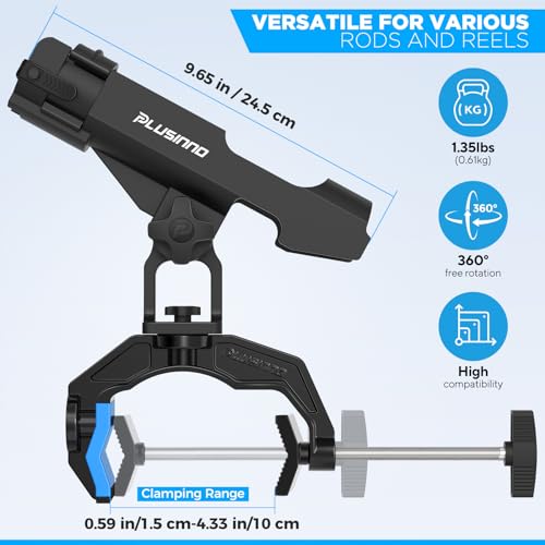 PLUSINNO 1 Pack Fishing Rod Holders for Boat, Upgraded Fishing Rod Holder with Enlarge Clamp, Innovative Dual-V Shaped Design, Fit Round/Square Tube Boat Fishing, Fishing Gear, Gifts for Men - Image 4