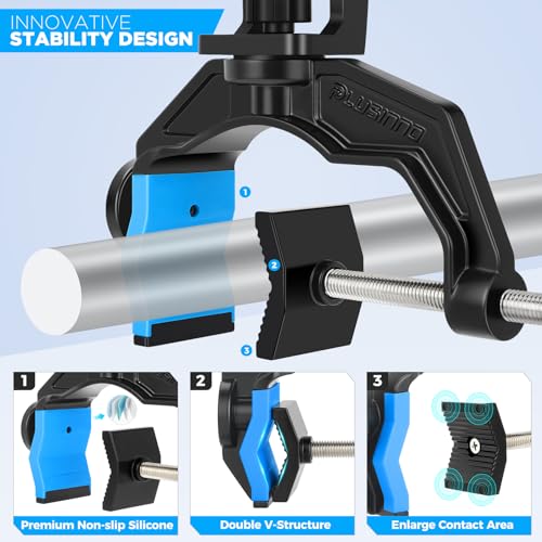 PLUSINNO 1 Pack Fishing Rod Holders for Boat, Upgraded Fishing Rod Holder with Enlarge Clamp, Innovative Dual-V Shaped Design, Fit Round/Square Tube Boat Fishing, Fishing Gear, Gifts for Men - Image 2