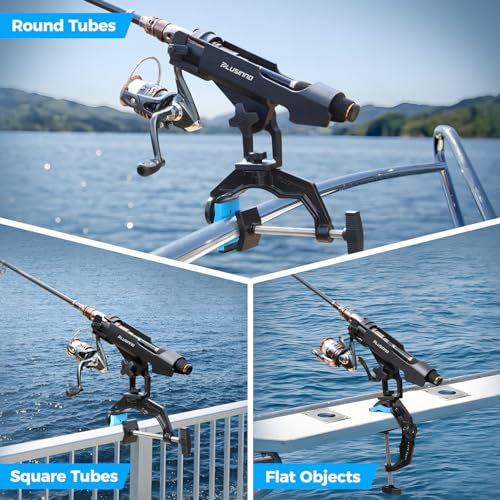 PLUSINNO 1 Pack Fishing Rod Holders for Boat, Upgraded Fishing Rod Holder with Enlarge Clamp, Innovative Dual-V Shaped Design, Fit Round/Square Tube Boat Fishing, Fishing Gear, Gifts for Men - Image 3