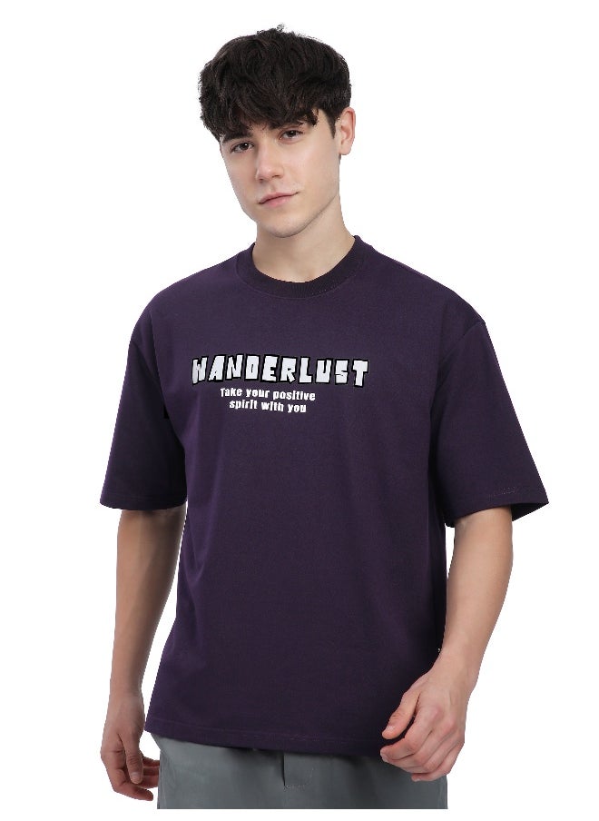 Beyoung Dark Violet Wanderlust Back Patch Oversized T-Shirt  - Image 1