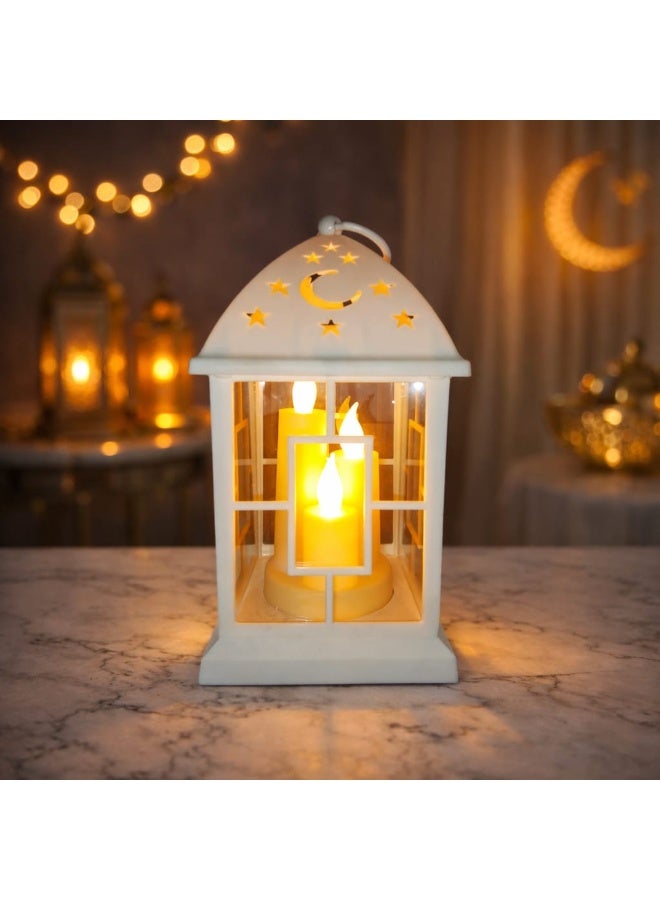 Acrylic Illuminated Lantern 12×12×26 Cm - Dome Shape With Crescent & Stars - 3 Candles - Home & Ramadan Decor - Hanging Or Shelf - Lighting - Kh M44-4 - Image 1