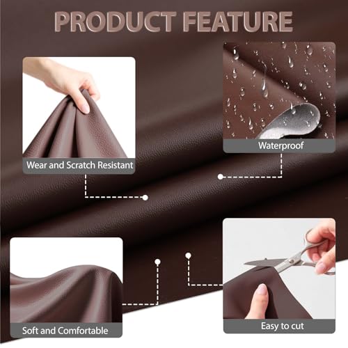 Nitelemn Faux Leather Fabric Smooth Solid 54" x 36" Soft Leather Material Sheets for Upholstery Crafts, DIY Sewings, DIY Upholstery Boat Car Sofa (Dark Brown) - Image 4