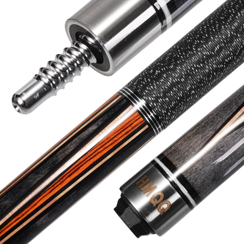HMQQ Premium 58" Maple Pool Cue Stick, 19oz Billiard Cue with 13mm Leather Tip, Linen Wrap, Adjustable Weight System, Stainless Steel Joint, Carry Bag & Screw Kit â€“ Deluxe Gift for Players (Black) - Image 1