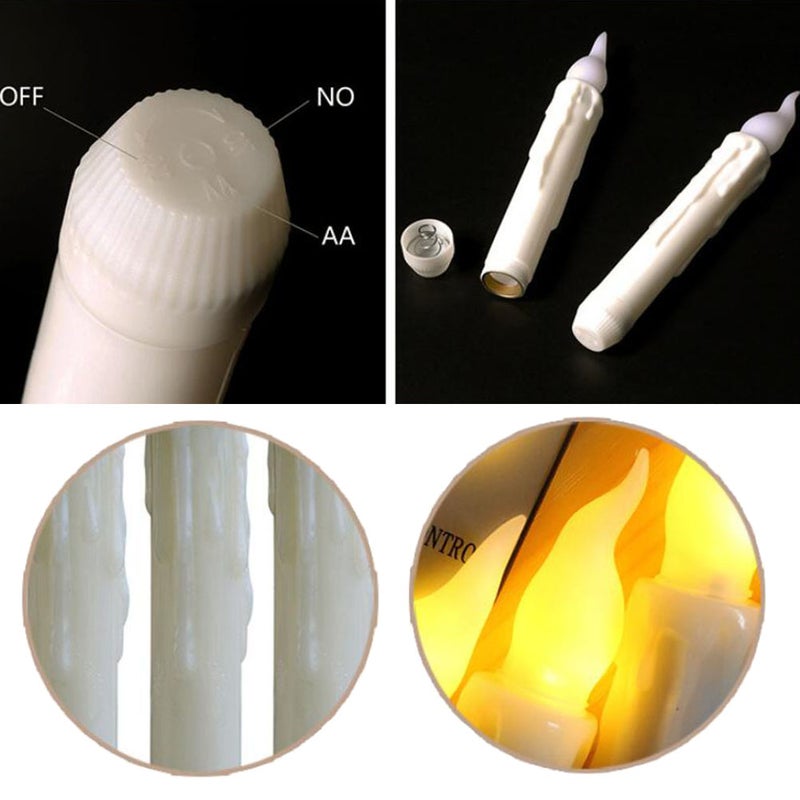 6pcs Simulation Candle Lights Electronic Flameless Taper Candles Romantic Party Decor for Halloween Thanksgiving Wedding (Flickering Yellow Light 2.0*17) - Image 2