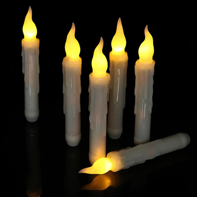 6pcs Simulation Candle Lights Electronic Flameless Taper Candles Romantic Party Decor for Halloween Thanksgiving Wedding (Flickering Yellow Light 2.0*17) - Image 1