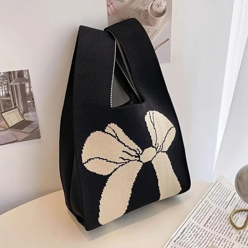 Kawn ® Crochet Wrist Handbag for Women Wristlet Handbag Sleeve Knot Pouch Portable knitted breathable lightweight foldable Casual Small Purse Cute Tote Bag For Shopping, Dating, Travel - Image 4