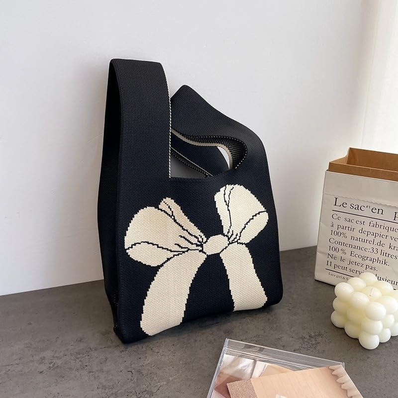 Kawn ® Crochet Wrist Handbag for Women Wristlet Handbag Sleeve Knot Pouch Portable knitted breathable lightweight foldable Casual Small Purse Cute Tote Bag For Shopping, Dating, Travel - Image 5