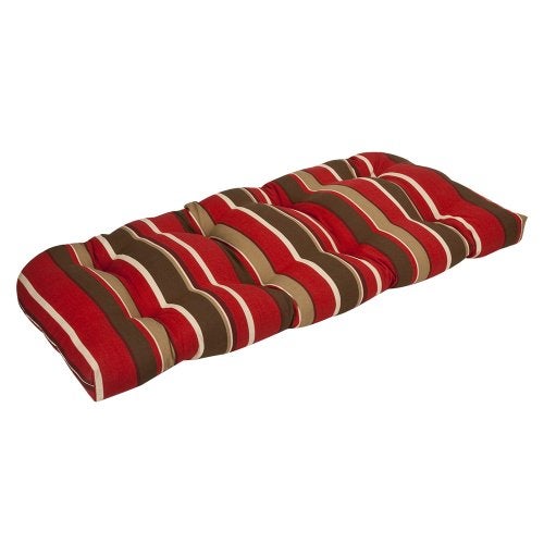 Pillow Perfect Stripe Indoor/Outdoor Sofa Setee Swing Cushion, Tufted, Weather, and Fade Resistant, 19" x 44", Brown/Red Monserrat, 1 Count - Image 2