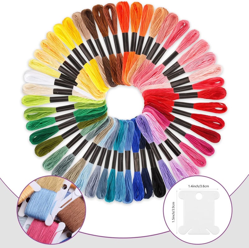 Caydo خيوط تطريز 50 بكرة خيوط تطريز، خيوط ملونة قوس قزح لصنع أساور الصداقة مع 12 قطعة من بكرات الخيوط لصنع الأساور، الحرف اليدوية الخياطة - Image 2