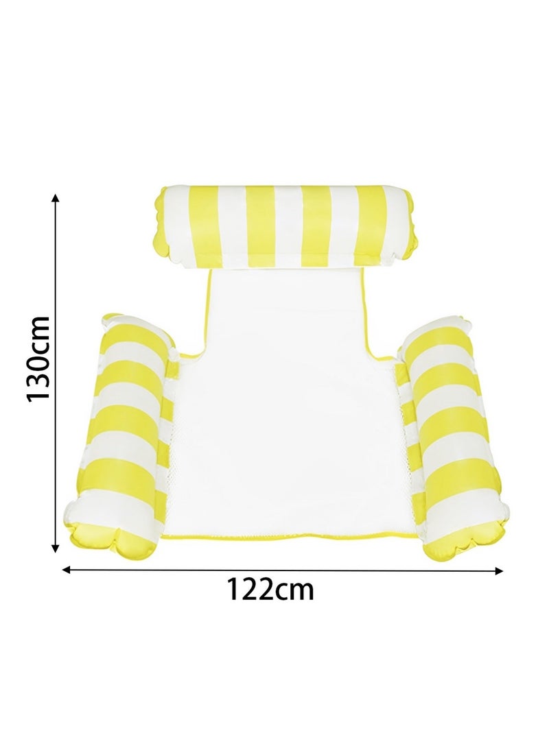 Inflatable Water Hammock Pool Float Chair, Yellow & White Striped Floating Lounge Chair with Mesh Seat, Portable Swimming Pool Float for Adults - Image 2