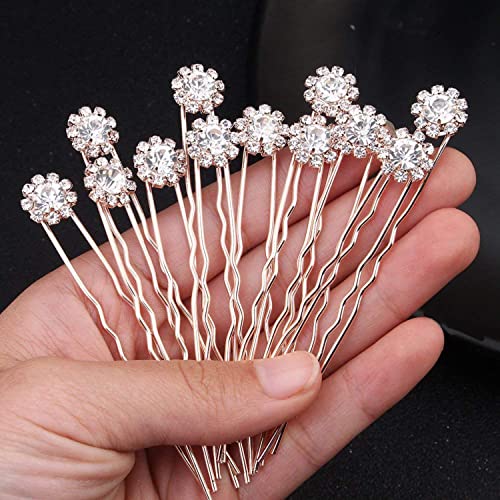FAMEZA Headpiece Crystal Bridal Hair Pins Clips Wedding Hair Accessories Hair Set Jewelry With Rhinestone For Brides and Bridesmaids Set Of 12 - Image 1