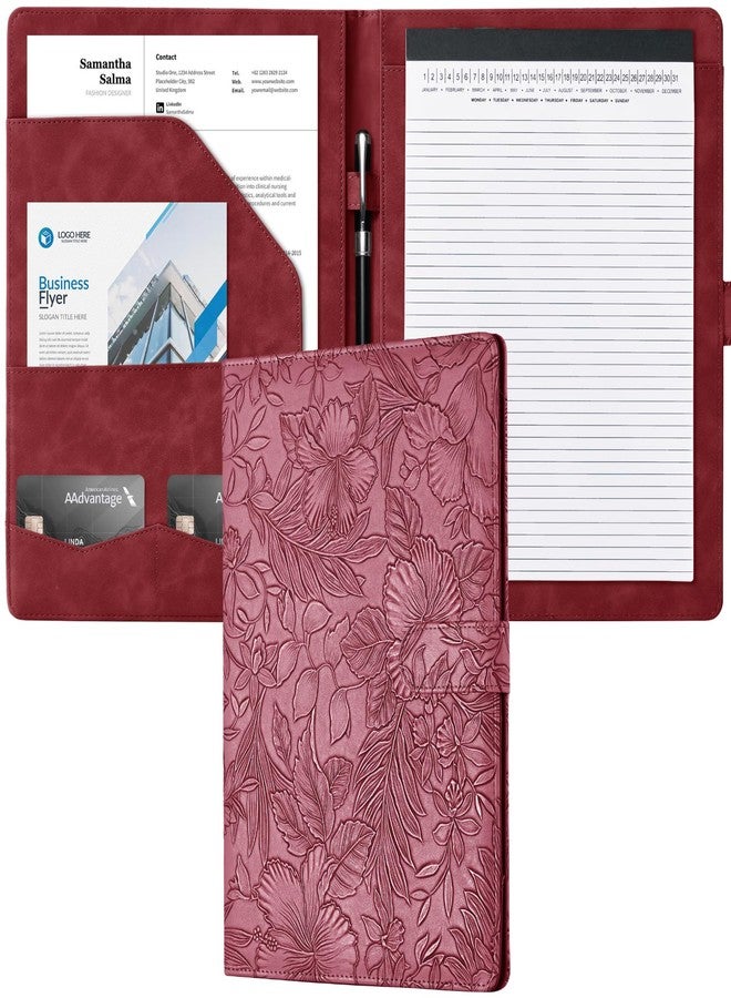 ميمازن مجلد ملفات Mymazn Padfolio، مجلد سيرة ذاتية للمقابلات مصنوع من الجلد الصناعي مع منظم للمستندات وحامل لبطاقات العمل، وحامل دفتر ملاحظات بحجم الرسائل مناسب للرجال والنساء (أحمر) - Image 1