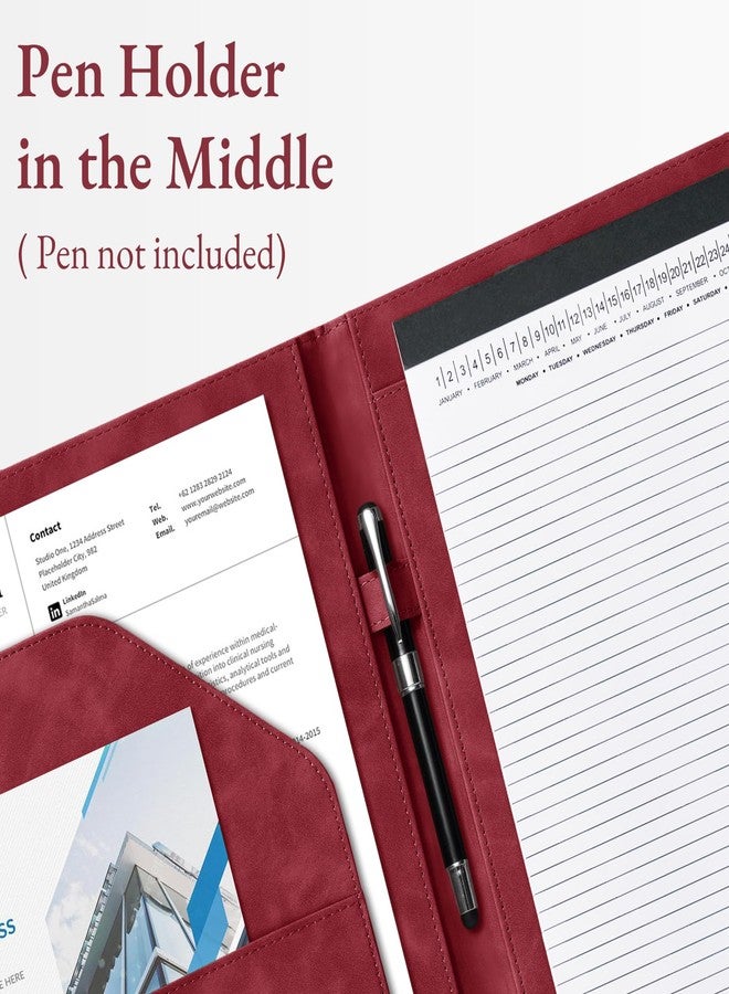 ميمازن مجلد ملفات Mymazn Padfolio، مجلد سيرة ذاتية للمقابلات مصنوع من الجلد الصناعي مع منظم للمستندات وحامل لبطاقات العمل، وحامل دفتر ملاحظات بحجم الرسائل مناسب للرجال والنساء (أحمر) - Image 5