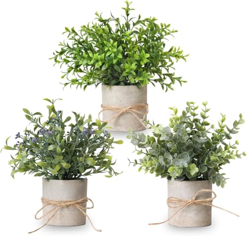 PENGYEE 3 Pack Artificial Eucalyptus Plants Indoor 85 Inch Small Faux Greenery for Home Decor Farmhouse Bathroom Kitchen Office Fake Plants for Room Table Centerpiece Decor