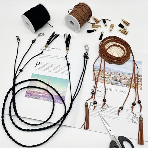 LUSTEMBER Leather String, 2 Rolls Faux Leather Cord, Flat Suede Leather Lace for Necklaces, Bracelets, Jewelry Making, Tassels, Dream Catchers and Art Crafts - Image 4