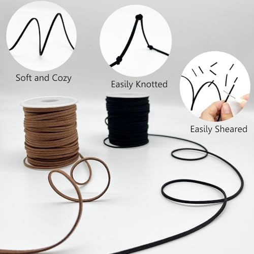 LUSTEMBER Leather String, 2 Rolls Faux Leather Cord, Flat Suede Leather Lace for Necklaces, Bracelets, Jewelry Making, Tassels, Dream Catchers and Art Crafts - Image 2