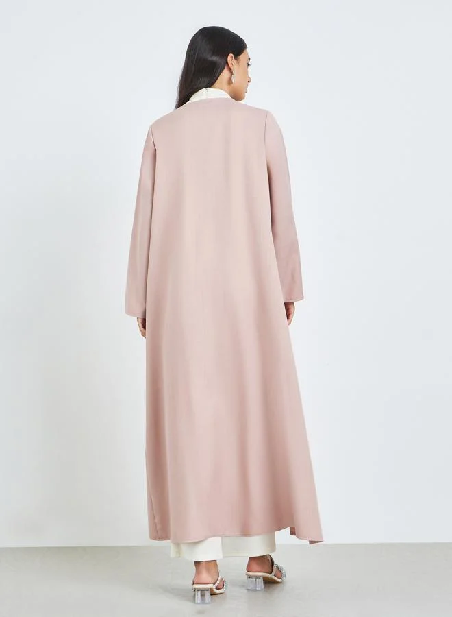 Amirah Pink Beaded Patch Abaya with Loop Button