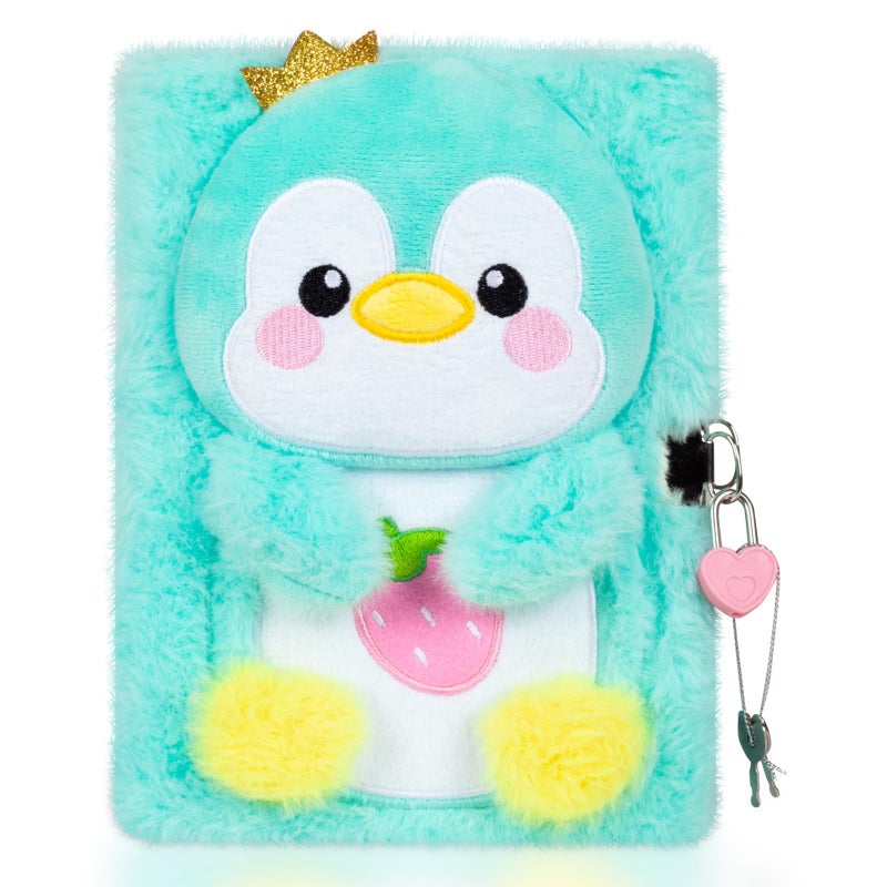 YOYTOO Penguin Diary for Girls with Lock, Plush Penguin Toys Gift for Teen Girls, Kids Writing Journal Notebook, Birthday Gifts for Little Girls Ages 5 6 7 8 9 10-12 Year Old - Image 1