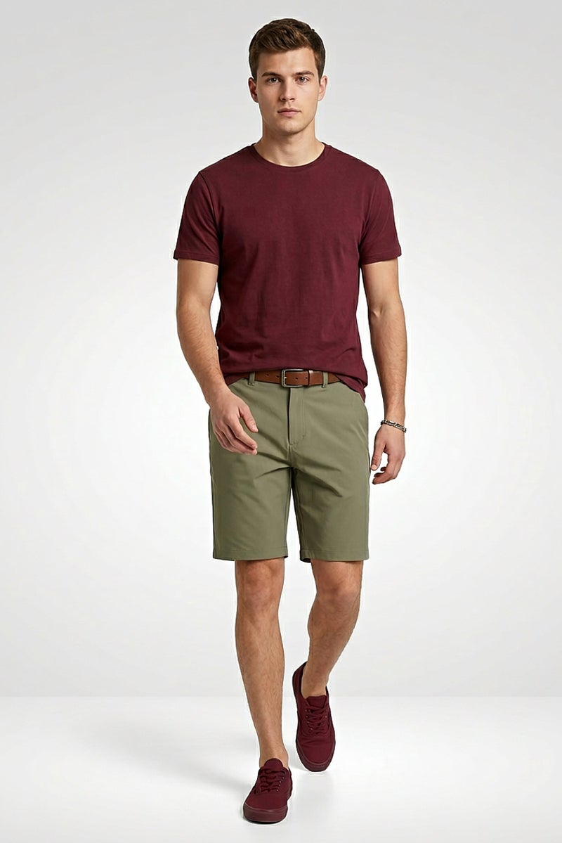 Celio Men Solid Chino Shorts, Green - Image 2