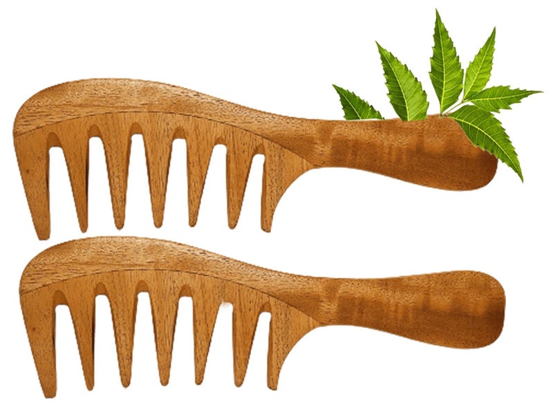 Rufiys Natural Neem Wooden Comb Set for Women | Hair Growth | Anti Dandruff | Neem Wood Detangler Hair Comb Combo Pack - Image 2