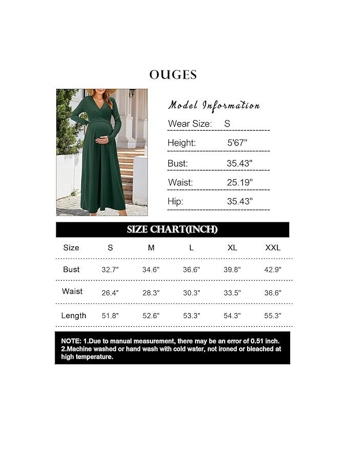 Women's 2023 Fall Fashion Long Sleeve V Neck Maxi Dress with Pockets Maternity Clothes Nursing Dresses  - Image 2