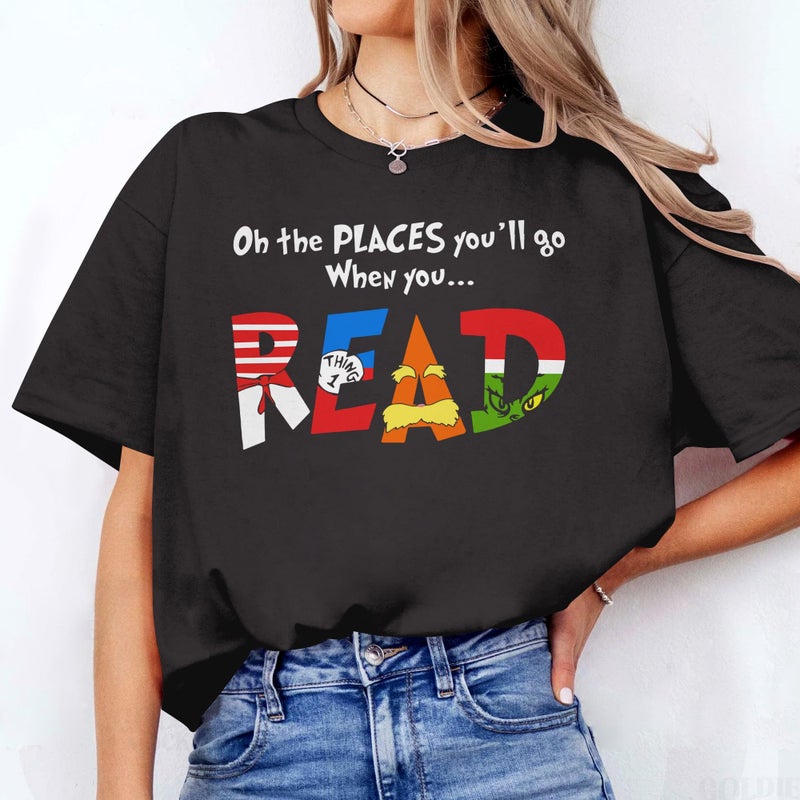 DIGForest The Places Reading Teacher Shirt Women - Read Across America Teacher Shirts Women - Read More Books Character Tshirt for Reading Day - 100 Days of School Tee for Sped Teachers (Black-S) - Image 5