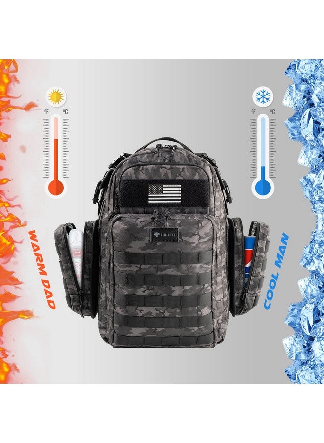 Dinictis Dad Diaper Bag, Mens Diaper Bag Backpack with Diaper Changing Mat, Military Diaper Backpack with Molle Webbing, Waterproof Pouch, Baby Wipes pocket, Insulated Bottle Pockets- Black Camo - Image 1