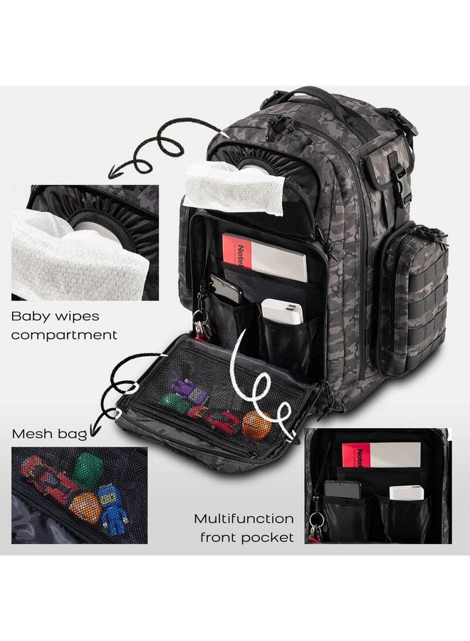 Dinictis Dad Diaper Bag, Mens Diaper Bag Backpack with Diaper Changing Mat, Military Diaper Backpack with Molle Webbing, Waterproof Pouch, Baby Wipes pocket, Insulated Bottle Pockets- Black Camo - Image 2