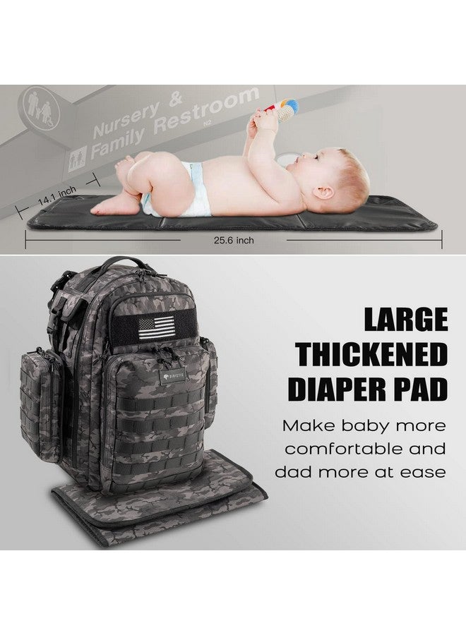 Dinictis Dad Diaper Bag, Mens Diaper Bag Backpack with Diaper Changing Mat, Military Diaper Backpack with Molle Webbing, Waterproof Pouch, Baby Wipes pocket, Insulated Bottle Pockets- Black Camo - Image 4