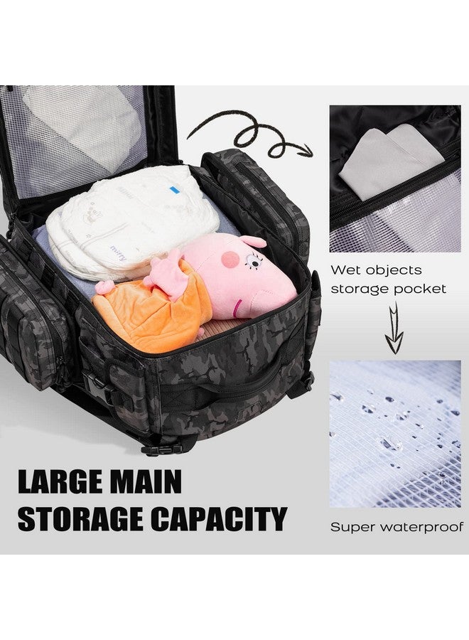 Dinictis Dad Diaper Bag, Mens Diaper Bag Backpack with Diaper Changing Mat, Military Diaper Backpack with Molle Webbing, Waterproof Pouch, Baby Wipes pocket, Insulated Bottle Pockets- Black Camo - Image 3
