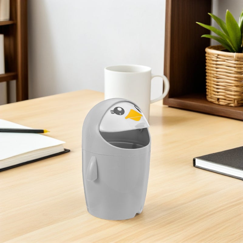 Desk Trash Can with Lid: Cute Penguin Mini Trash Can with Lid - Small Waste Paper Basket - Tiny Rubbish Bin for Office Bathroom Bedroom Tabletop Decor - Image 4
