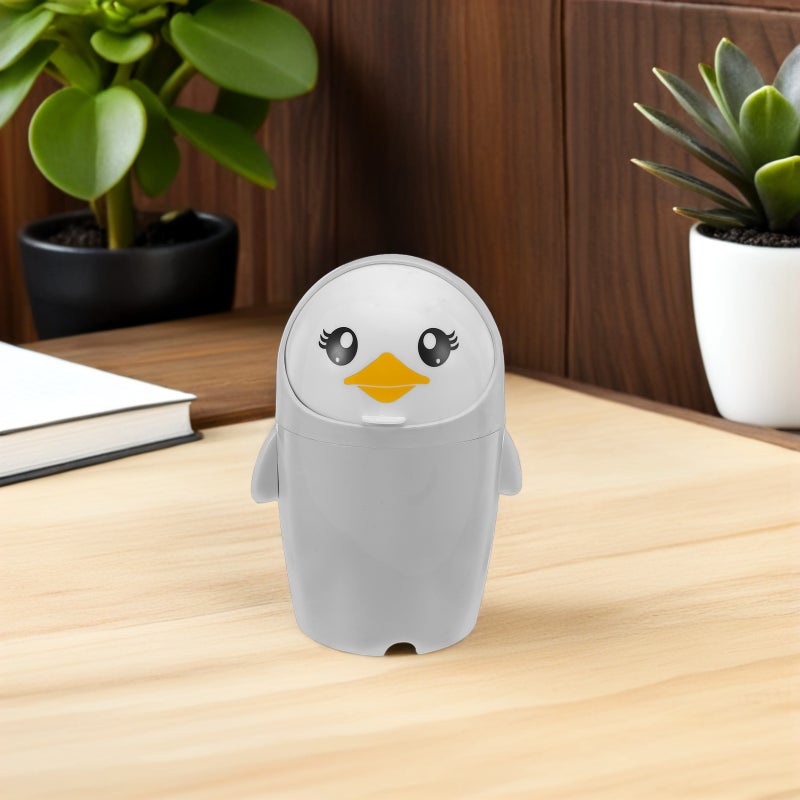 Desk Trash Can with Lid: Cute Penguin Mini Trash Can with Lid - Small Waste Paper Basket - Tiny Rubbish Bin for Office Bathroom Bedroom Tabletop Decor - Image 2