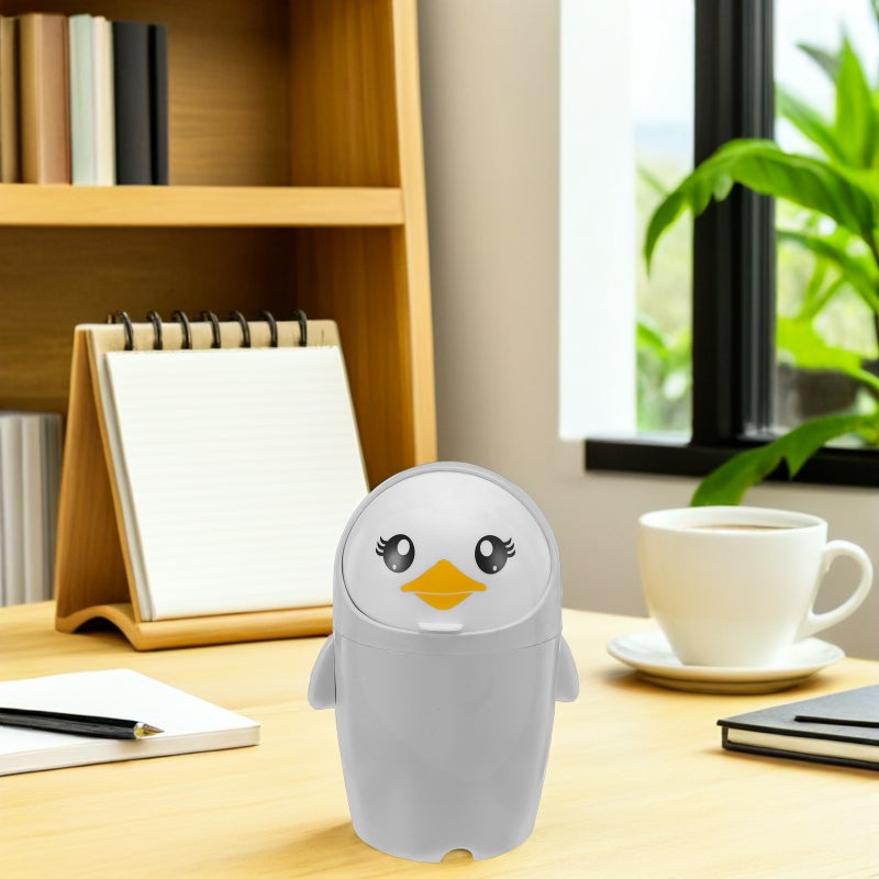 Desk Trash Can with Lid: Cute Penguin Mini Trash Can with Lid - Small Waste Paper Basket - Tiny Rubbish Bin for Office Bathroom Bedroom Tabletop Decor - Image 5