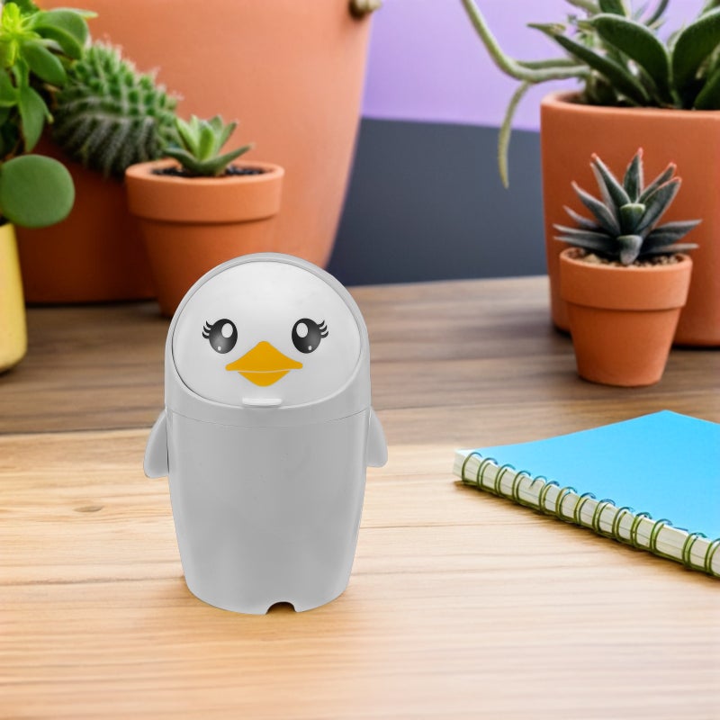 Desk Trash Can with Lid: Cute Penguin Mini Trash Can with Lid - Small Waste Paper Basket - Tiny Rubbish Bin for Office Bathroom Bedroom Tabletop Decor - Image 3