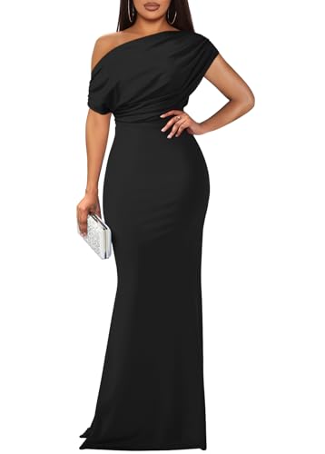 YMDUCH Women's Elegant Sleeveless Off Shoulder Bodycon Long Formal Party Evening Dress Black - Image 1