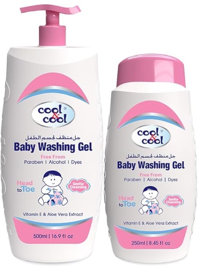 Baby Washing Gel- 500ML + 250ML - Head to Toe Baby Bath, Dye Free,Tear Free, Alcohol Free,Paraben-Free,Vitamin-E & Aloe Vera Extract With Extra Mild Formula 750ML