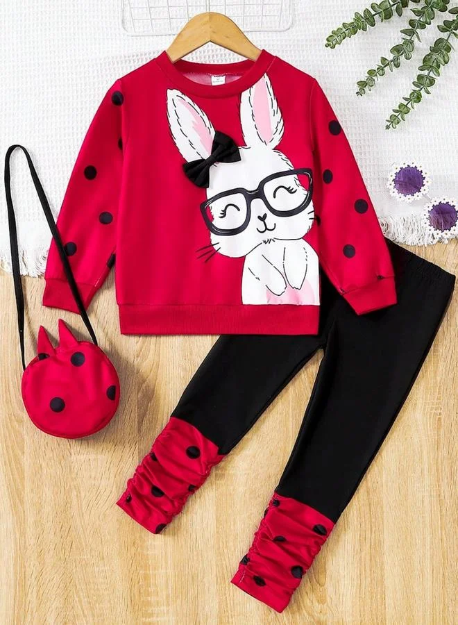 تايك تو طقم سويت شيرت مطبوع مع ليجنز مجعد وحقيبة كروس