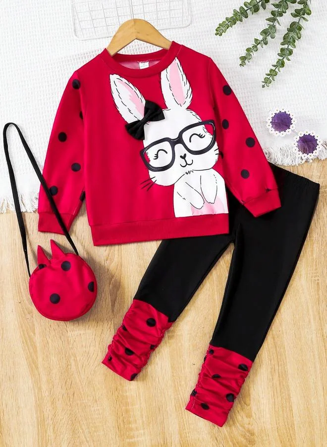 تايك تو طقم سويت شيرت مطبوع مع ليجنز مجعد وحقيبة كروس