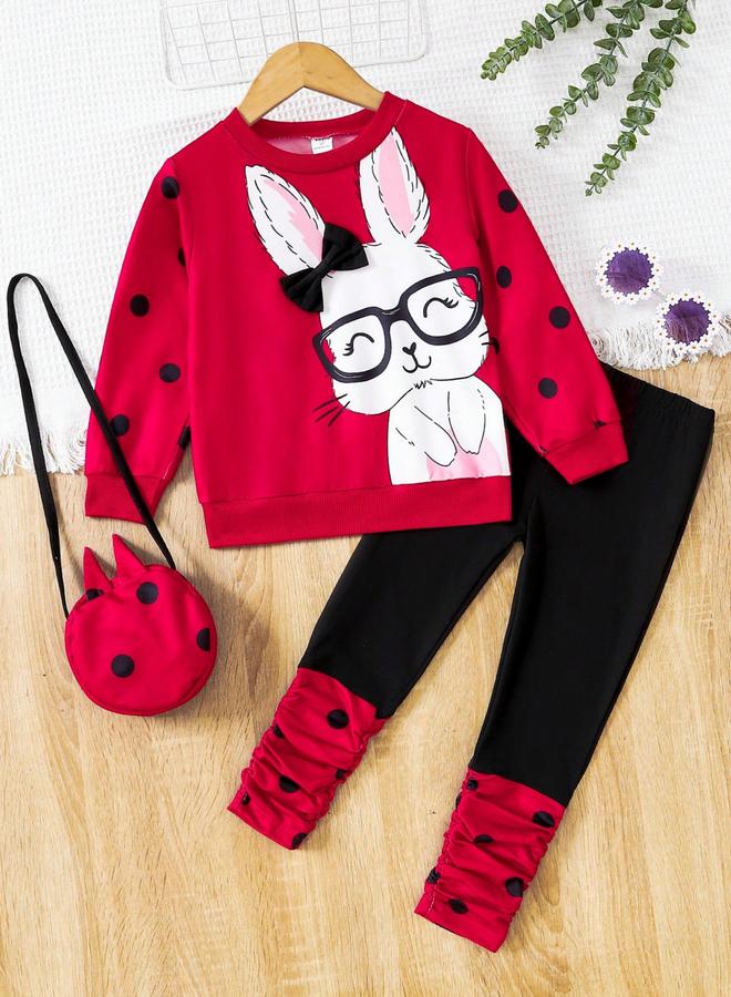 تايك تو طقم سويت شيرت مطبوع مع ليجنز مجعد وحقيبة كروس - Image 2