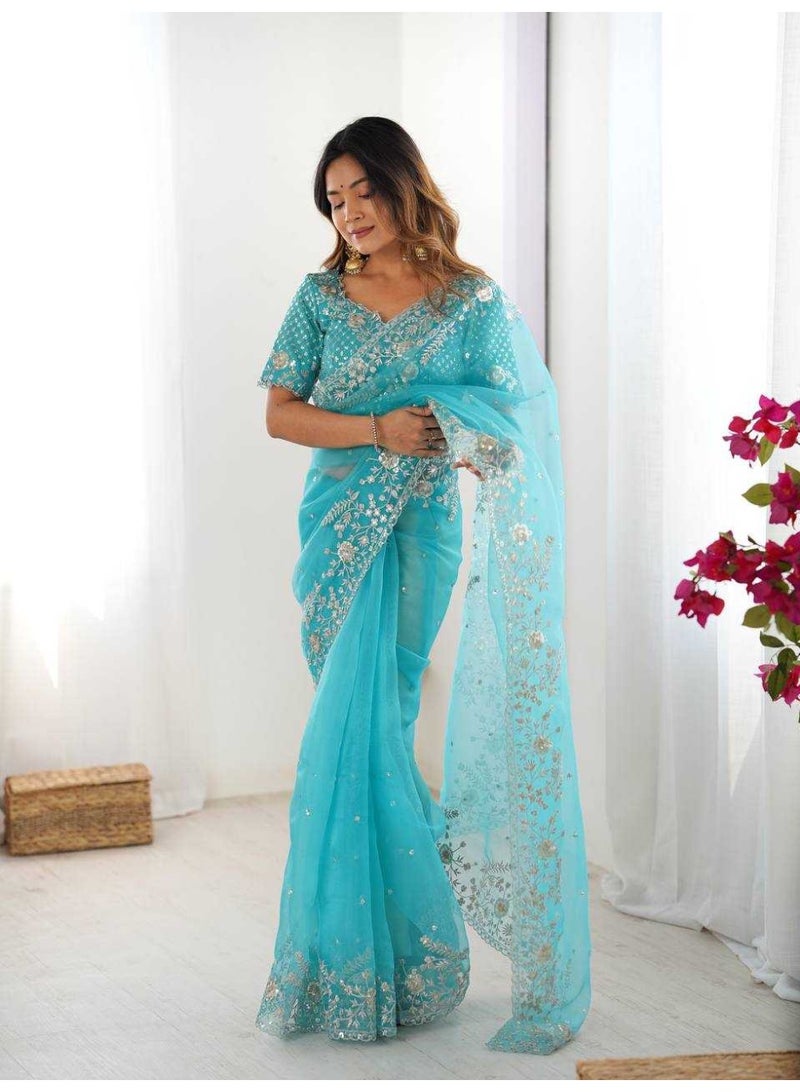 Organza saree Indian saree with thread works | Organza saree | Indian saree with works | Running blouse available