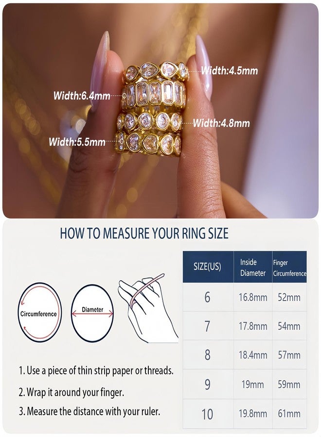 NUZON 4PCS Gold Cubic Zirconia Rings Set for Women Sparkly 14K Gold Plated Stainless Steel Stackable Ring Non-Tarnish Statement/Love/Eternity/Promise Band Jewelry for Engagement Wedding Finger 7 - Image 5